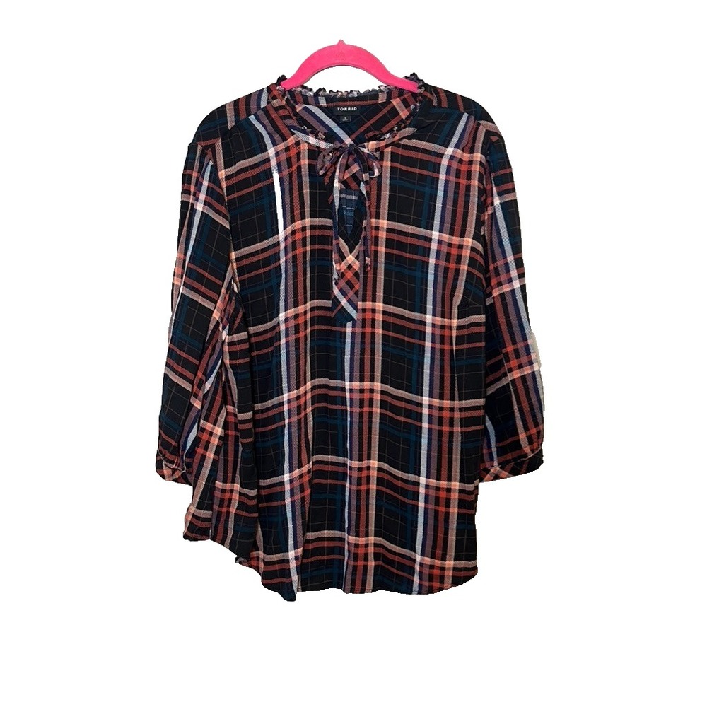 Torrid Colorful Striped Plaid Tunic Top 2X Boho Festive Holiday Classic Chic